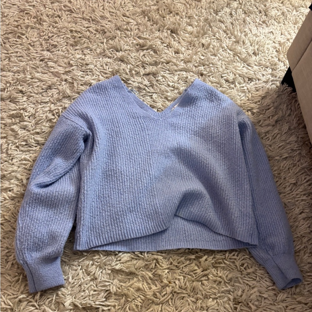 Pink Rose Soft Blue V-Neck Sweater